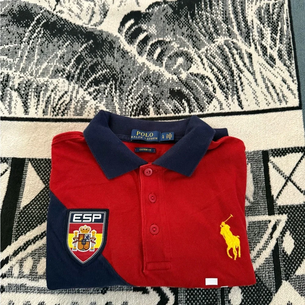 Polo Ralph Lauren Pony España #16 Crest Embroidered Red/Navy Blue/White Polo
